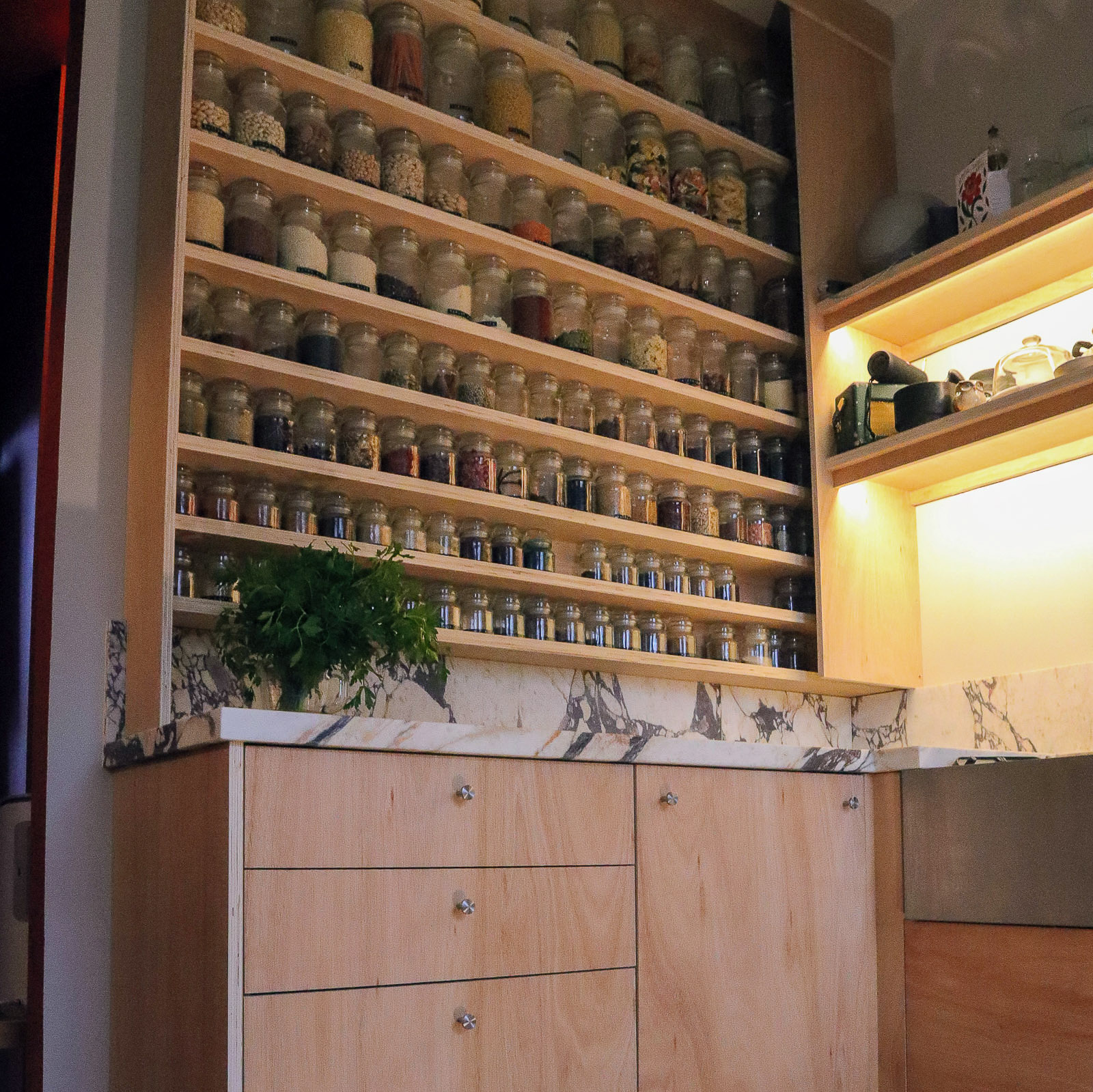 Fitted kitchen with custom joinery detail, Hackney Road
