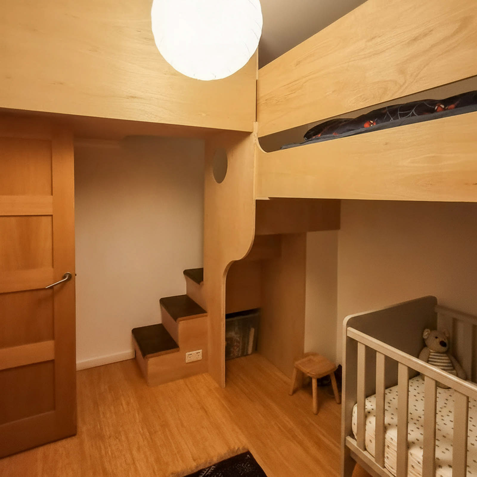 Fitted bunkbed with bespoke walnut details, Reigate Road